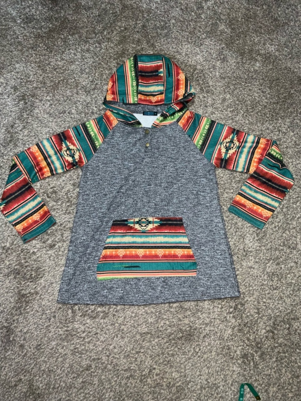 Fashion Express Hoodie with Aztec Stripe Sleeves and Hood Medium